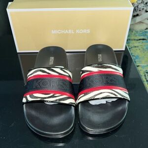 NWT Michael Kors logo printed and calf hair sandals 7